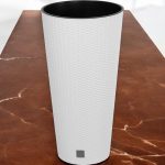 Rattan virágcserép, Prosperplast Rato Tubus 400, fehér, átmérő: 40 cm, magasság: 76,3 cm, betéttel, 35 / 64 l, rattan hatású, kerek