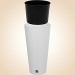 Rattan virágcserép, Prosperplast Rato Tubus 400, fehér, átmérő: 40 cm, magasság: 76,3 cm, betéttel, 35 / 64 l, rattan hatású, kerek