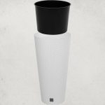 Rattan virágcserép, Prosperplast Rato Tubus 400, fehér, átmérő: 40 cm, magasság: 76,3 cm, betéttel, 35 / 64 l, rattan hatású, kerek