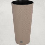 Rattan virágcserép, Prosperplast Rato Tubus 400, mokka, átmérő: 40 cm, magasság: 76,3 cm, betéttel, 35 / 64 l, rattan hatású, kerek