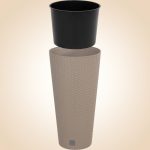 Rattan virágcserép, Prosperplast Rato Tubus 400, mokka, átmérő: 40 cm, magasság: 76,3 cm, betéttel, 35 / 64 l, rattan hatású, kerek