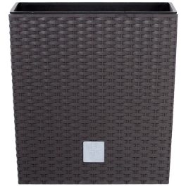   Rattan virágcserép, Prosperplast Rato Low 320, barna, 32 x 32 cm, magasság: 32,5 cm, betéttel, 21 / 32 l, rattan hatású, négyzetes, alacsony kivitel