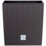 Rattan virágcserép, Prosperplast Rato Low 400, barna, 40 x 40 cm, magasság: 40,8 cm, betéttel, 37 / 64 l, rattan hatású, négyzetes, alacsony kivitel