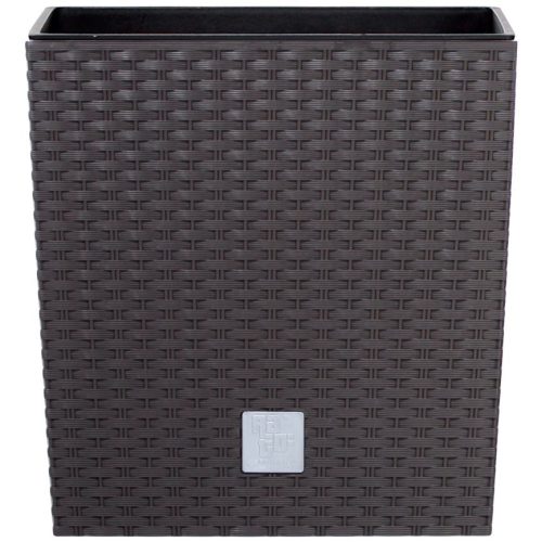 Rattan virágcserép, Prosperplast Rato Low 400, barna, 40 x 40 cm, magasság: 40,8 cm, betéttel, 37 / 64 l, rattan hatású, négyzetes, alacsony kivitel