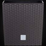 Rattan virágcserép, Prosperplast Rato Low 400, barna, 40 x 40 cm, magasság: 40,8 cm, betéttel, 37 / 64 l, rattan hatású, négyzetes, alacsony kivitel