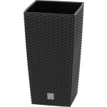 Rattan virágcserép, Prosperplast Rato Square 225, fekete, 22,5 x 22,5 cm, magasság: 42,1 cm, betéttel, 8 / 16,3 l, rattan hatású, négyzetes