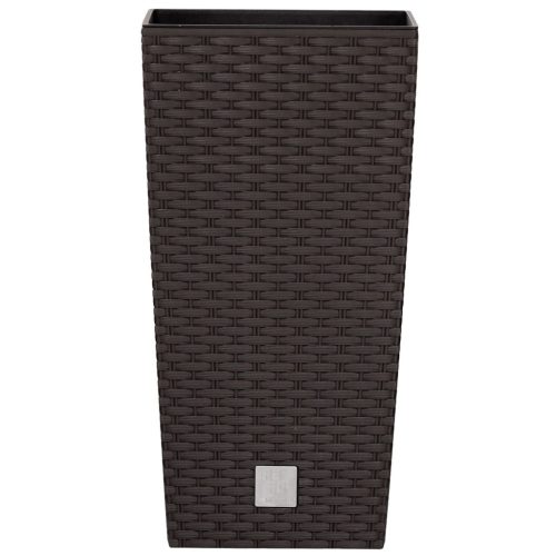 Rattan virágcserép, Prosperplast Rato Square 225, barna, 22,5 x 22,5 cm, magasság: 42,1 cm, betéttel, 8 / 16,3 l, rattan hatású, négyzetes