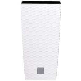   Rattan virágcserép, Prosperplast Rato Square 225, fehér, 22,5 x 22,5 cm, magasság: 42,1 cm, betéttel, 8 / 16,3 l, rattan hatású, négyzetes