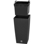 Rattan virágcserép, Prosperplast Rato Square 325, antracit, 32,5 x 32,5 cm, magasság: 61 cm, betéttel, 21 / 49 l, rattan hatású, négyzetes
