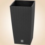 Rattan virágcserép, Prosperplast Rato Square 325, antracit, 32,5 x 32,5 cm, magasság: 61 cm, betéttel, 21 / 49 l, rattan hatású, négyzetes