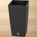 Rattan virágcserép, Prosperplast Rato Square 325, antracit, 32,5 x 32,5 cm, magasság: 61 cm, betéttel, 21 / 49 l, rattan hatású, négyzetes