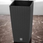 Rattan virágcserép, Prosperplast Rato Square 325, antracit, 32,5 x 32,5 cm, magasság: 61 cm, betéttel, 21 / 49 l, rattan hatású, négyzetes