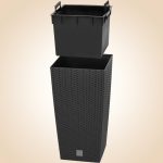 Rattan virágcserép, Prosperplast Rato Square 325, antracit, 32,5 x 32,5 cm, magasság: 61 cm, betéttel, 21 / 49 l, rattan hatású, négyzetes