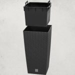 Rattan virágcserép, Prosperplast Rato Square 325, antracit, 32,5 x 32,5 cm, magasság: 61 cm, betéttel, 21 / 49 l, rattan hatású, négyzetes
