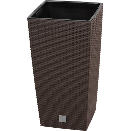 Rattan virágcserép, Prosperplast Rato Square 325, barna, 32,5 x 32,5 cm, magasság: 61 cm, betéttel, 21 / 49 l, rattan hatású, négyzetes