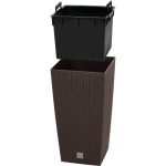 Rattan virágcserép, Prosperplast Rato Square 325, barna, 32,5 x 32,5 cm, magasság: 61 cm, betéttel, 21 / 49 l, rattan hatású, négyzetes