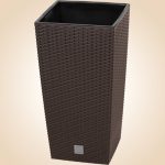 Rattan virágcserép, Prosperplast Rato Square 325, barna, 32,5 x 32,5 cm, magasság: 61 cm, betéttel, 21 / 49 l, rattan hatású, négyzetes