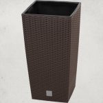 Rattan virágcserép, Prosperplast Rato Square 325, barna, 32,5 x 32,5 cm, magasság: 61 cm, betéttel, 21 / 49 l, rattan hatású, négyzetes