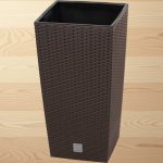 Rattan virágcserép, Prosperplast Rato Square 325, barna, 32,5 x 32,5 cm, magasság: 61 cm, betéttel, 21 / 49 l, rattan hatású, négyzetes