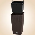 Rattan virágcserép, Prosperplast Rato Square 325, barna, 32,5 x 32,5 cm, magasság: 61 cm, betéttel, 21 / 49 l, rattan hatású, négyzetes