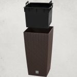 Rattan virágcserép, Prosperplast Rato Square 325, barna, 32,5 x 32,5 cm, magasság: 61 cm, betéttel, 21 / 49 l, rattan hatású, négyzetes