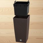 Rattan virágcserép, Prosperplast Rato Square 325, barna, 32,5 x 32,5 cm, magasság: 61 cm, betéttel, 21 / 49 l, rattan hatású, négyzetes