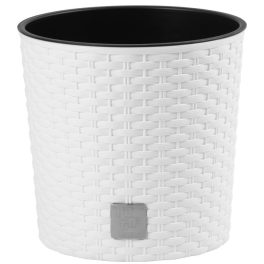   Rattan virágcserép, Prosperplast Rato Round 300, fehér, átmérő: 30 cm, magasság: 27 cm, betéttel, 15 / 15,3 l, rattan hatású, kerek