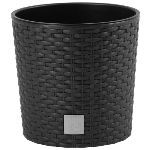 Rattan virágcserép, Prosperplast Rato Round 300, sötétbarna, átmérő: 30 cm, magasság: 27 cm, betéttel, 15 / 15,3 l, rattan hatású, kerek