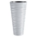 Műanyag virágcserép, Prosperplast Sand Slim 400, fehér, átmérő: 39 cm, magasság: 75 cm, fehér, betéttel, 18 / 45 l, vízszintes hullámmintás, kerek