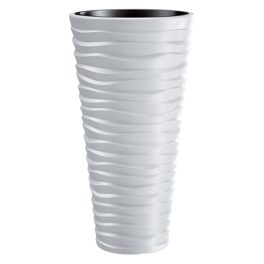   Műanyag virágcserép, Prosperplast Sand Slim 400, fehér, átmérő: 39 cm, magasság: 75 cm, fehér, betéttel, 18 / 45 l, vízszintes hullámmintás, kerek