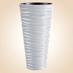 Műanyag virágcserép, Prosperplast Sand Slim 400, fehér, átmérő: 39 cm, magasság: 75 cm, fehér, betéttel, 18 / 45 l, vízszintes hullámmintás, kerek