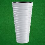 Műanyag virágcserép, Prosperplast Sand Slim 400, fehér, átmérő: 39 cm, magasság: 75 cm, fehér, betéttel, 18 / 45 l, vízszintes hullámmintás, kerek