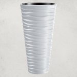 Műanyag virágcserép, Prosperplast Sand Slim 400, fehér, átmérő: 39 cm, magasság: 75 cm, fehér, betéttel, 18 / 45 l, vízszintes hullámmintás, kerek