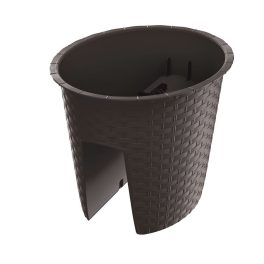   Rattan virágcserép, Prosperplast Rato Railing Oval 300, barna, átmérő: 30 cm, magasság: 22,7 cm, rattan hatású, kerek, korlátra szerelhető