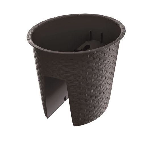 Rattan virágcserép, Prosperplast Rato Railing Oval 300, barna, átmérő: 30 cm, magasság: 22,7 cm, rattan hatású, kerek, korlátra szerelhető
