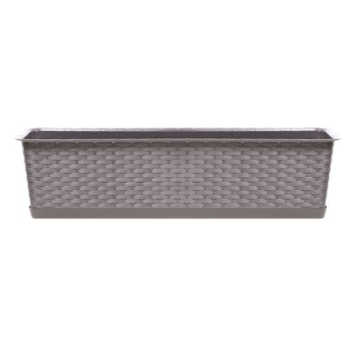 Rattan virágláda, Prosperplast Ratolla Case P 700, mokka, 68,5 x 17,3 cm, magasság: 15 cm, alátéttel, 13 l, rattan hatású