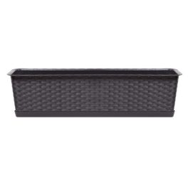   Rattan virágláda, Prosperplast Ratolla Case P 700, barna, 68,5 x 17,3 cm, magasság: 15 cm, alátéttel, 13 l, rattan hatású