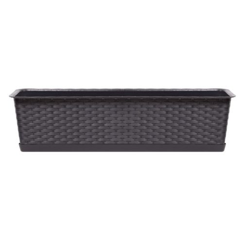 Rattan virágláda, Prosperplast Ratolla Case P 700, barna, 68,5 x 17,3 cm, magasság: 15 cm, alátéttel, 13 l, rattan hatású