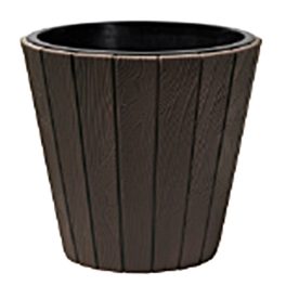   Műanyag virágcserép, Prosperplast Woode 490, barna, átmérő: 48 cm, magasság: 46 cm, betéttel, 54 l, fahatású, kerek