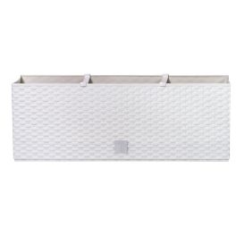   Rattan virágláda, Prosperplast Ratolla Case 500, fehér, 49,2 x 17,2 cm, magasság: 17,4 cm, CWS öntözőrendszerrel, 12 l, rattan hatású