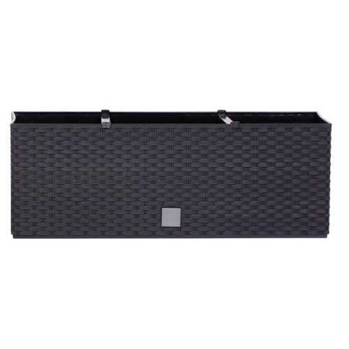 Rattan virágláda, Prosperplast Ratolla Case 500, antracit, 49,2 x 17,2 cm, magasság: 17,4 cm, CWS öntözőrendszerrel, 12 l, rattan hatású