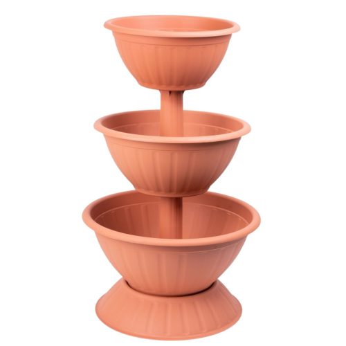 Műanyag háromszintes virágcserép, Strend Pro Garden Pyramid, terrakotta, átmérők: 40 cm / 47,5 cm /55 cm, magasság: 86 cm, kerek