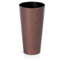   Műanyag virágcserép, Prosperplast Tubus Slim Corten, réz, átmérő: 25 cm, magasság: 47,6 cm, betéttel, 7,5 / 15,5 l, rézhatású, kerek