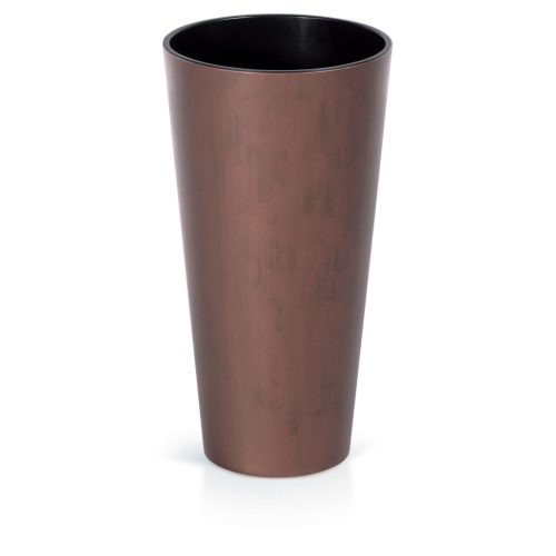 Műanyag virágcserép, Prosperplast Tubus Slim Corten, réz, átmérő: 25 cm, magasság: 47,6 cm, betéttel, 7,5 / 15,5 l, rézhatású, kerek