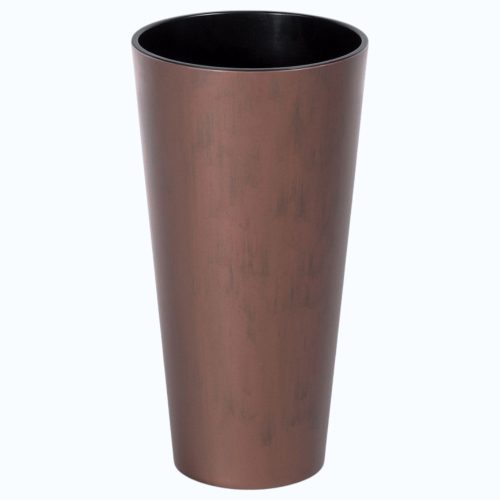 Műanyag virágcserép, Prosperplast Tubus Slim Corten, réz, átmérő: 40 cm, magasság: 76,2 cm, betéttel, 35 / 64 l, rézhatású, kerek