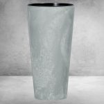 Műanyag virágcserép, Prosperplast Tubus Slim Beton, világosszürke, átmérő: 40 cm, magasság: 76,2 cm, betéttel, 35 / 64 l, betonhatású, kerek