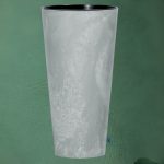 Műanyag virágcserép, Prosperplast Tubus Slim Beton, világosszürke, átmérő: 40 cm, magasság: 76,2 cm, betéttel, 35 / 64 l, betonhatású, kerek