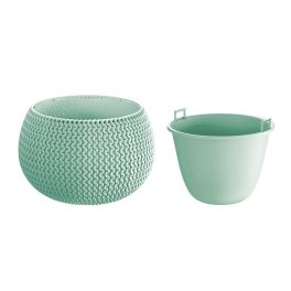   Műanyag virágcserép, Prosperplast Splofy Bowl, zsályazöld, átmérő: 29 cm, magasság: 19,5 cm, tál alakú, betéttel, 3,9 l, kerek