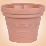 Műanyag virágcserép, Prosperplast Decora, terrakotta, átmérő: 57 cm, magasság: 45,5 cm, virág minta, 65 l, kerek