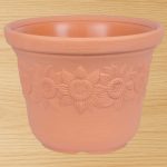 Műanyag virágcserép, Prosperplast Sunny, terrakotta, átmérő: 57 cm, magasság: 43,5 cm, napraforgó minta, 60 l, kerek